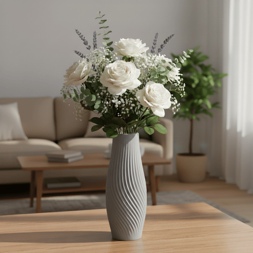 Smal grå dekorativ vas för blommor, modern design