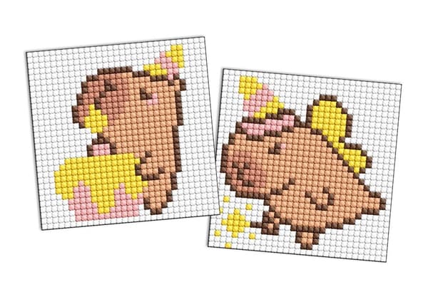 Diamantmosaik Barn - Kapybara leker 9x9cm