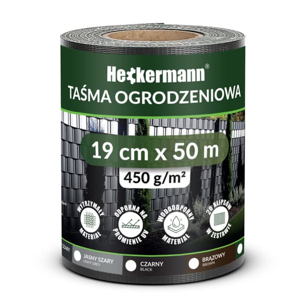 Heckermann Stakettejp 19cm x 50m - Mörkgrå