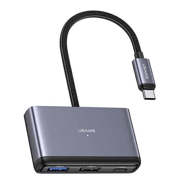 USAMS HUB 4-i-1 Adapter 2xUSB 2.0/USB 3.0/USB-C Grå