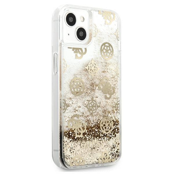 Guess Peony Liquid Glitter cover til iPhone 13 mini, guld
