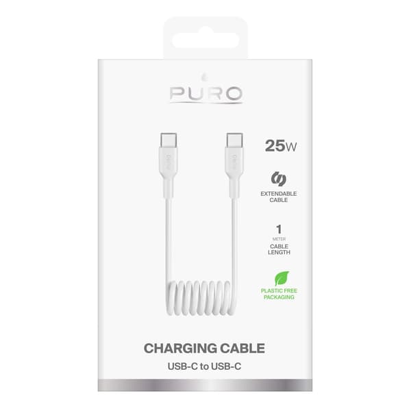USB-C 25W 1m spiralkabel - hvid