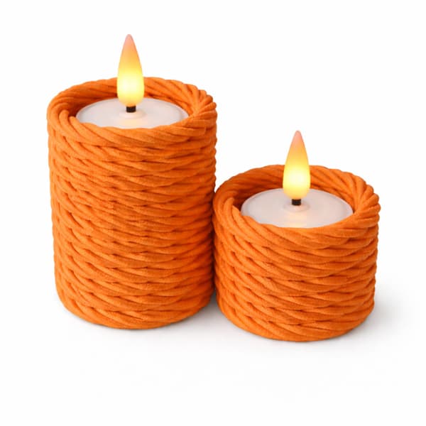 Orange ljusstakar i form av värmeljus, 2-pack, vridna, boho, Japandi