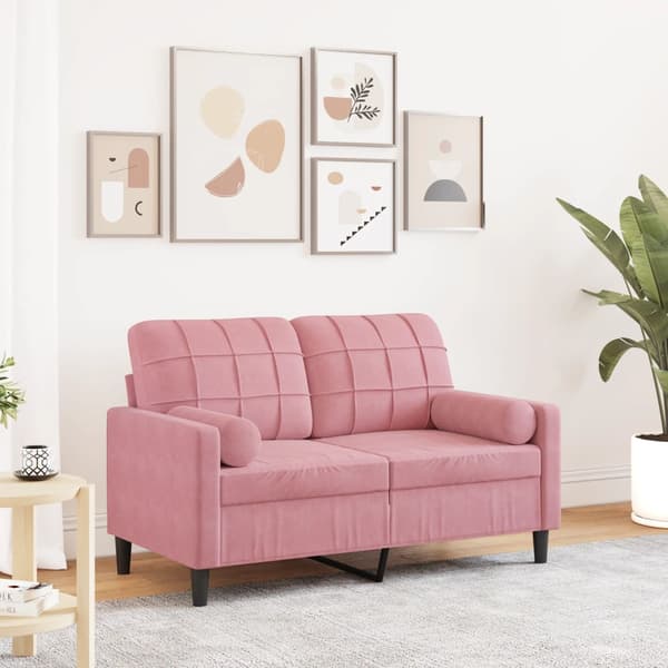 vidaXL 2-sitssoffa med kuddar, rosa, 120 cm, sammet