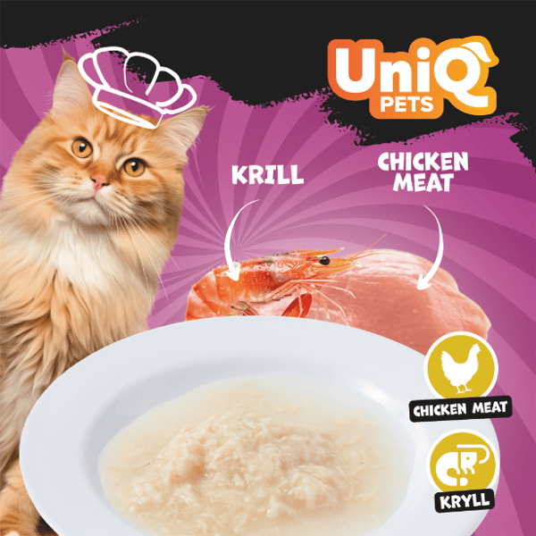 Vådfoder til katte Kylling og Krill Bouillon Yummy Soup UniQ Pets 8x30g