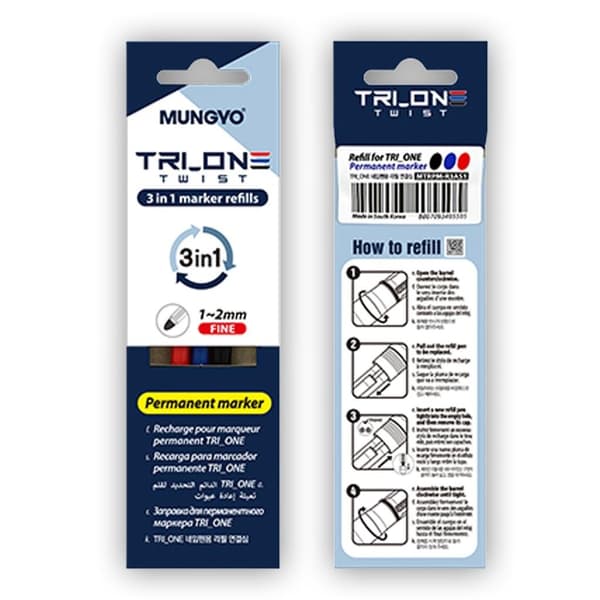 Permanenta tuschpennor, refill, 3 färger