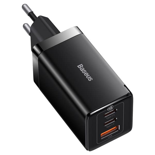 Hurtig GaN 2x USB-C USB 65W vægoplader + USB-C kabel sort