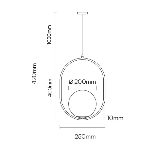 Ball oval hængelampe 25cm E27 mælkeguld kugle
