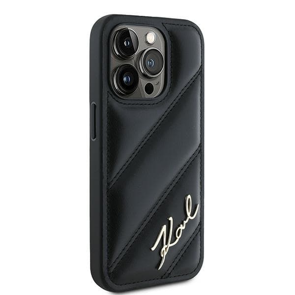Karl Lagerfeld Diagonal Quilted Script -suojakuori iPhone 15 Pro Maxille, musta