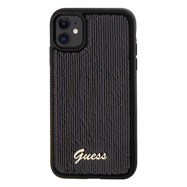 Guess Sequin Script -metallikuori iPhone 11:lle / Xr:lle, musta
