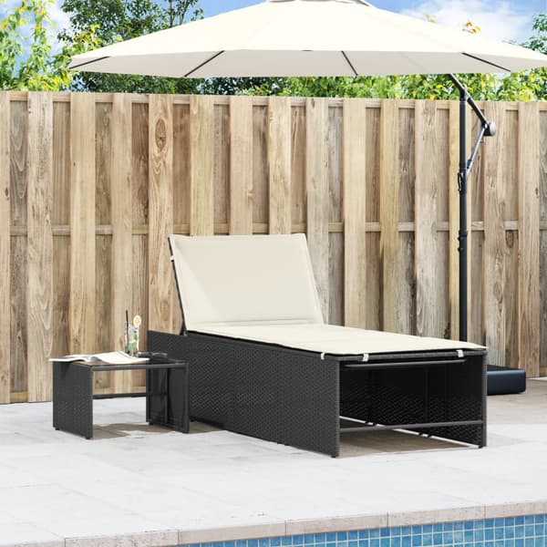 vidaXL liggestole med bord, sæt med 2, sort, polyrattan