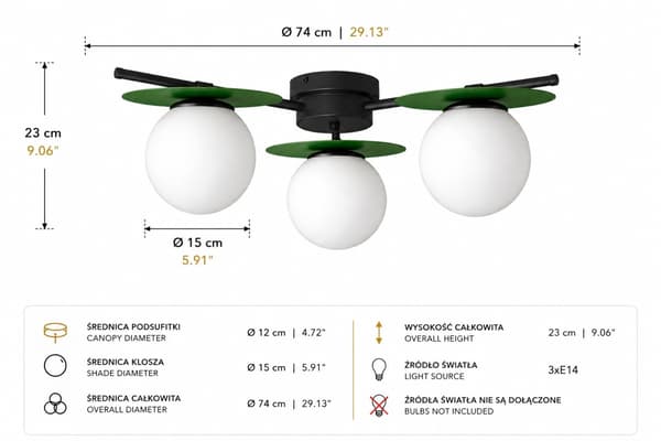 Loftlampe 3xE14 Luma Sort/Khaki