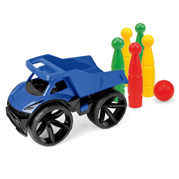 Maximus marinblå tippbil + bowlingkäglor 64023
