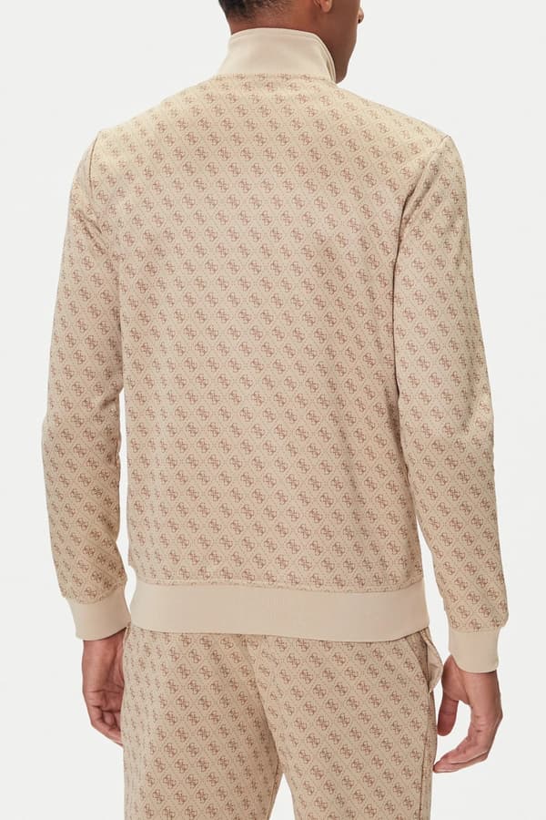 Guess Beige Herrtröja med Dragkedja och Monogram Korbin M