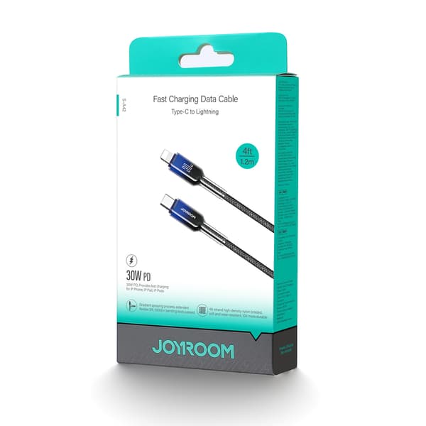 Crystal-Clear-sarjan 30 W USB-C - iPhone Lightning -kaapeli 1,2 m - musta
