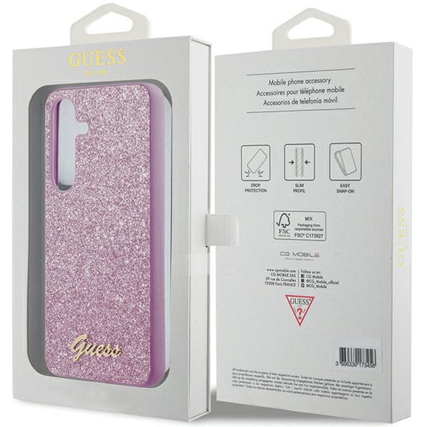 Guess Glitter Script cover til Galaxy S24+, lilla/lilla