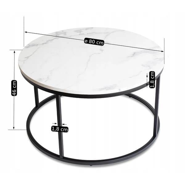 Conny Max sofabord 80 cm hvid marmor og sort moderne glamour