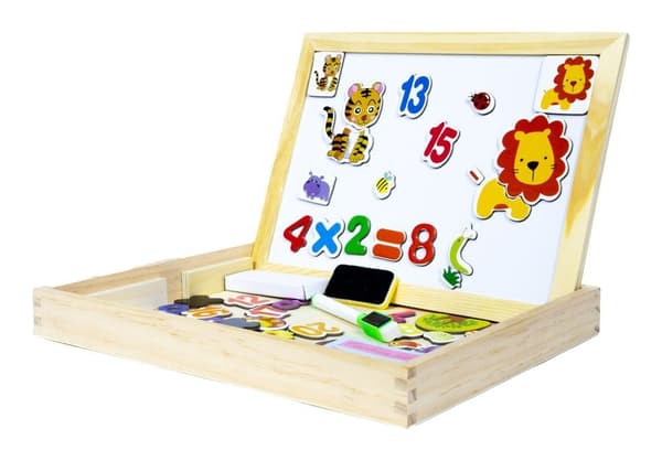 Multifunktionell pedagogisk tavla i trä 2 i 1