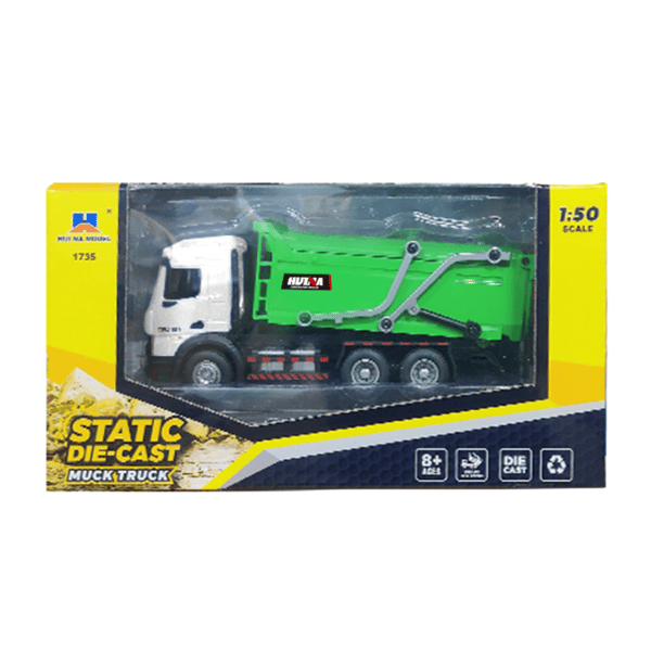 Roska-auto, metallinen, siirrettävä, vihreä, 1:50