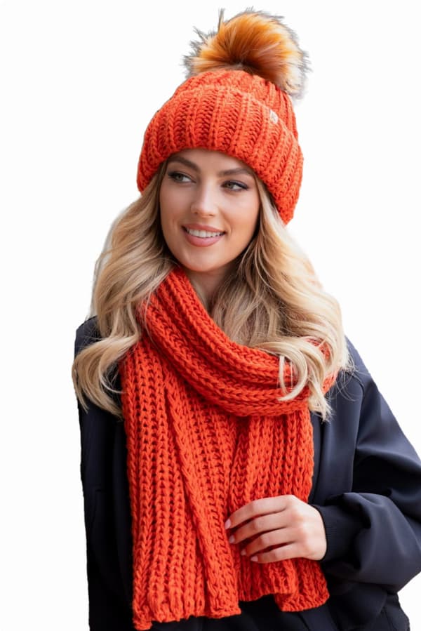 NEREA set: mössa och halsduk, tjock väv, orange