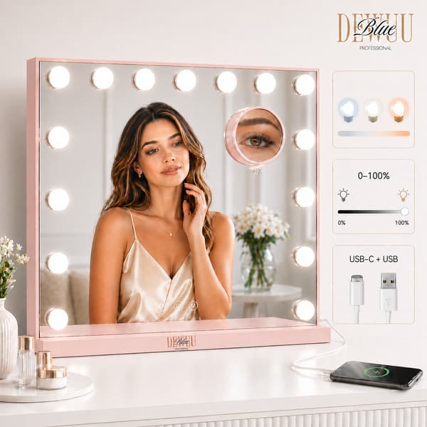 Hollywood sminkspegel 58x48 LED rosa