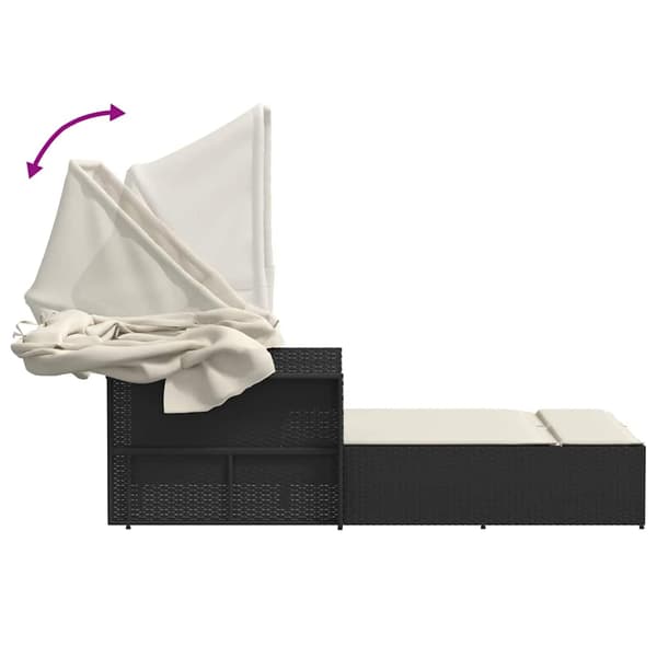 vidaXL dobbelt dagseng med baldakin og hynder, sort, polyrattan