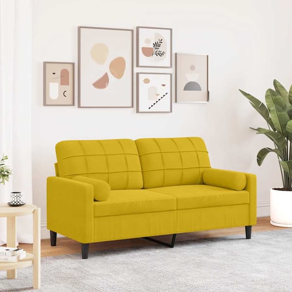 vidaXL 2-sitssoffa med kuddar, gul, 140 cm, sammet