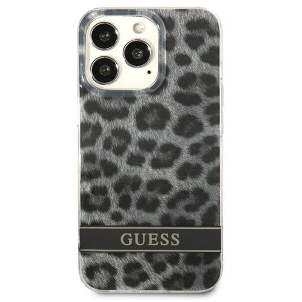 Guess Leopard -kuori iPhone 13 Prolle / 13:lle, harmaa/harmaa