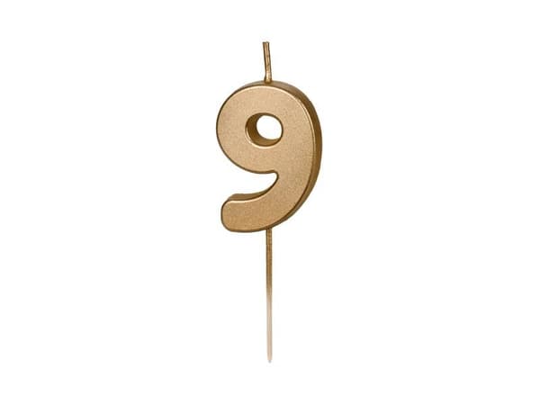 Fødselsdagslys 9 stk. guld 4,5 cm
