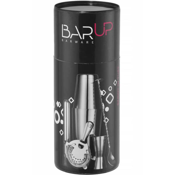 Bartenderset i rör, shaker, jigger, sil, muddler, sked - silver