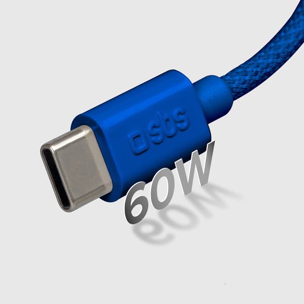 Flettet kabel USB-C - USB-C 60W 1,5m - blå