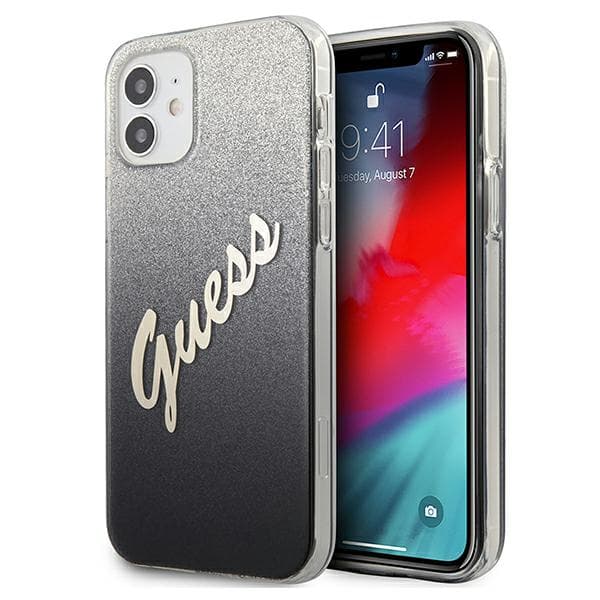 Guess Glitter Gradient Script-cover til iPhone 12 mini, sort