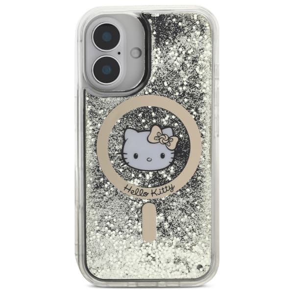 Hello Kitty Liquid Glitter Fever MagSafe-etui til iPhone 16, sort og guld