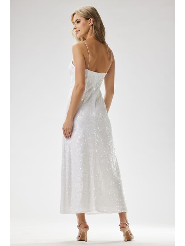 Paillette maxi aftenkjole med stropper, ecru S