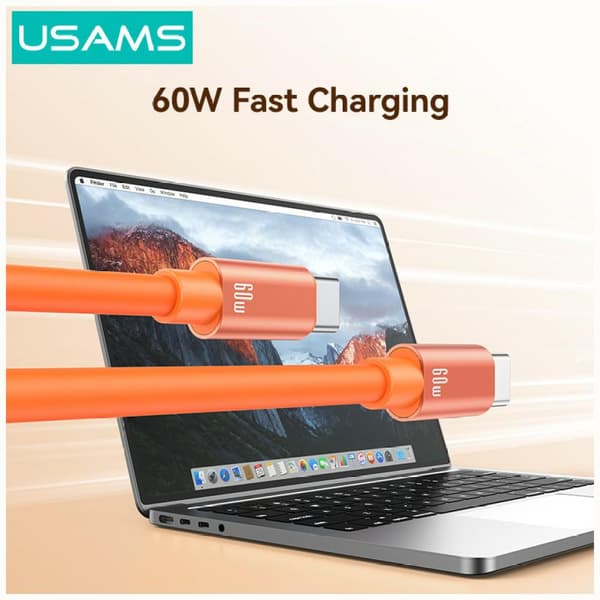 USAMS U97 60W USB-C til USB-C håndremkabel 30cm orange