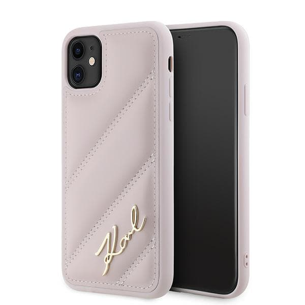 Karl Lagerfeld Diagonal Quilted Script-cover til iPhone 11 / Xr, lyserød