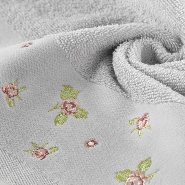 DALIA handduk med blombroderi 70x140 cm silver