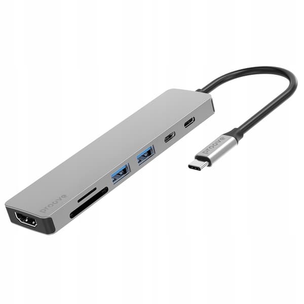 USB-C HUB Splitter 7-i-1 Adapter Proove Iron Link HDMI 4K USB-C Sølv