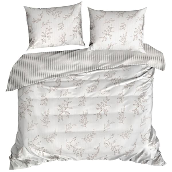 RAYA sengesæt, striber, blade, beige, 220x200, satin