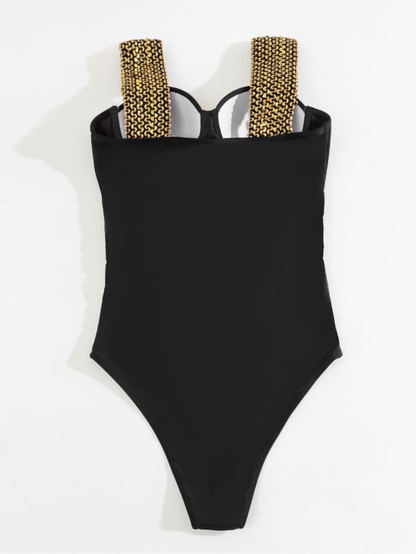 Dame badedragt med brede stropper, strandsort Dame badedragt med brede stropper, strandsort