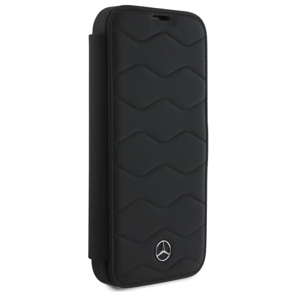 Mercedes MB Waves Læder Flip-etui til iPhone 16 Pro Max, Sort
