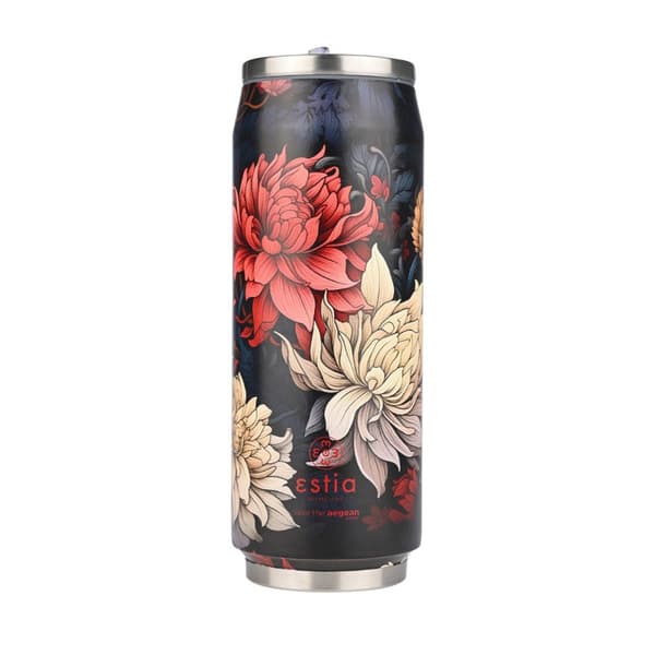 Blommig termosmugg med sugrör 500 ml Midnattsblomma