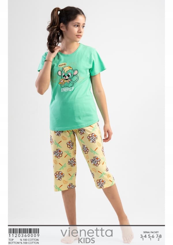 Flickpyjamas i bomull Vienetta 7/8 122 kort