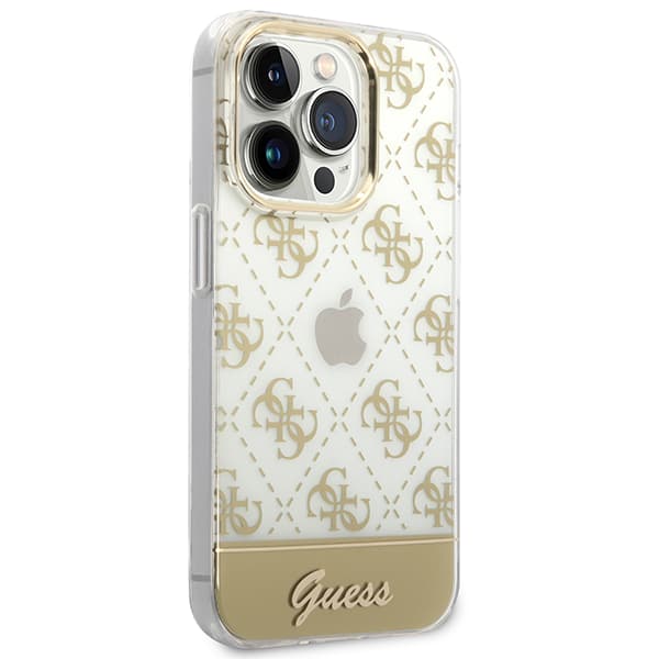 Guess 4G Mönsterskriptskal till iPhone 14 Pro Max, Guld