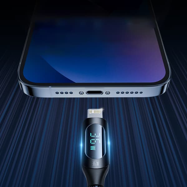 iPhone USB-C - Lightning-kaapeli LED-näytöllä 36W 1m musta