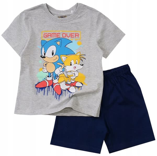 Sonic kortærmet drengepyjamas shorts grå 116
