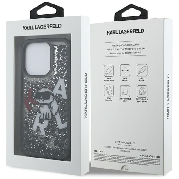 Karl Lagerfeld Liquid Glitter Choupette Logo-cover til iPhone 16 Pro, sort