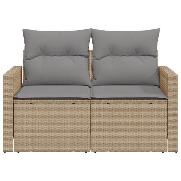 vidaXL Trädgårdssoffa med kuddar, 2-sits, beige, polyrotting