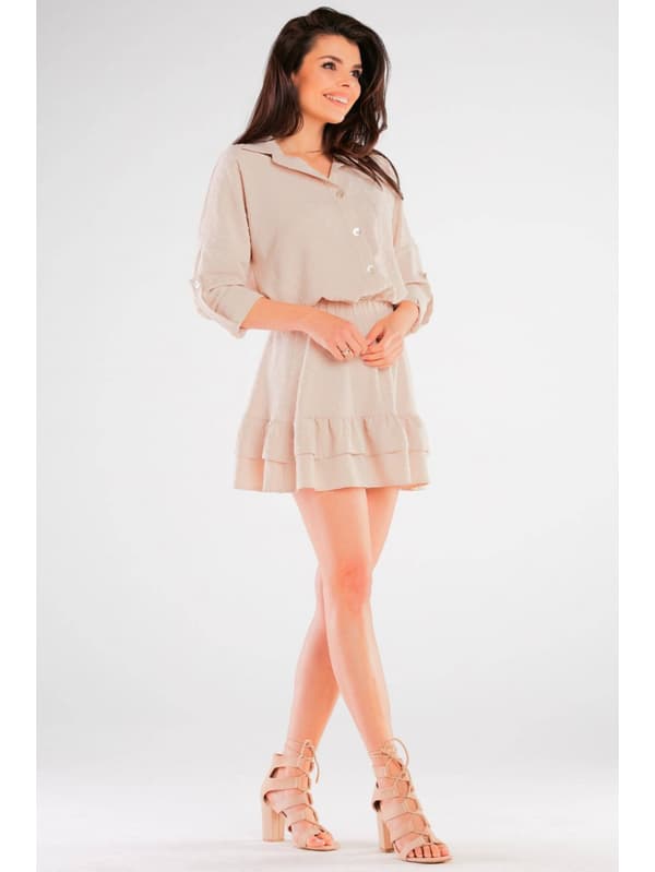 Sommarig utsvängd minikjol, beige L/XL