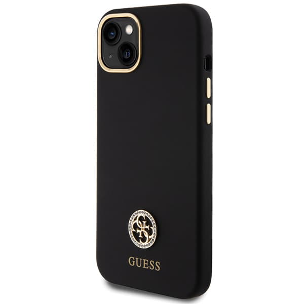 Guess Silikone Logo Strass 4G Etui til iPhone 15 Plus, Sort
